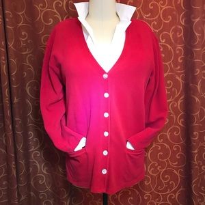 Talbots cotton knit red  jacket Velcro shoulderpad